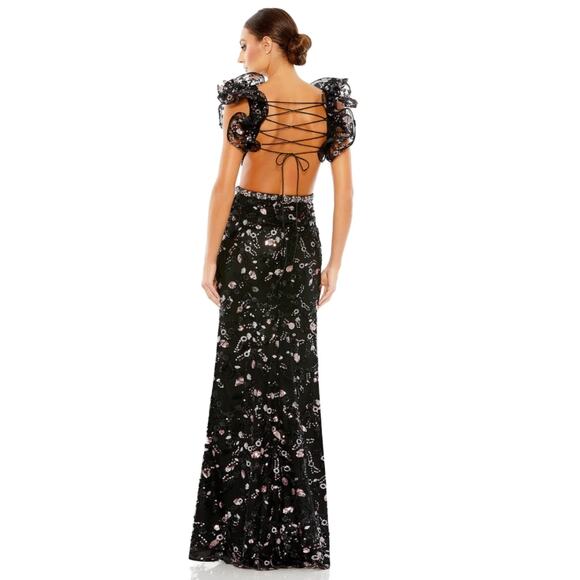 Mac Duggal 68043 Black Pink Beaded Lace Up Ruffle Gown Dress 4 NEW - Picture 8 of 8